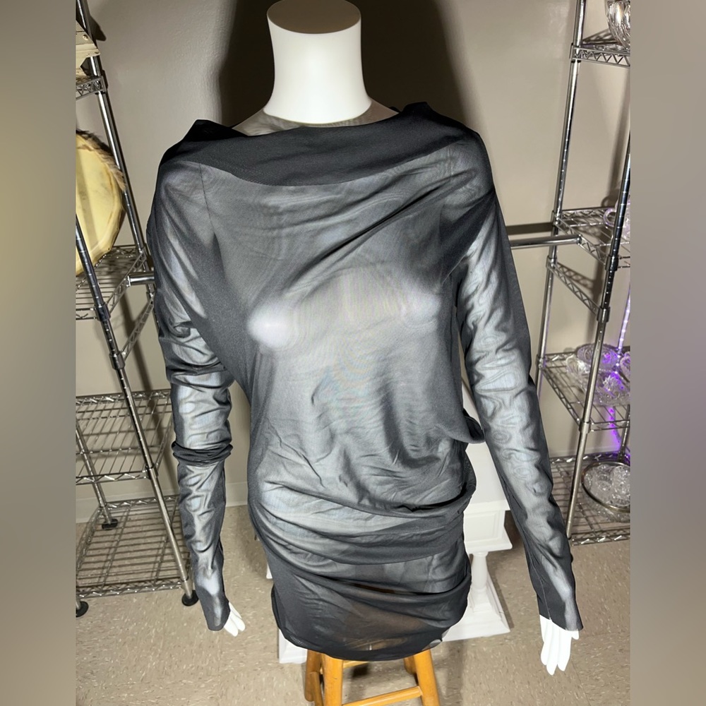 Sheer Long-Sleeve Black Women's Top